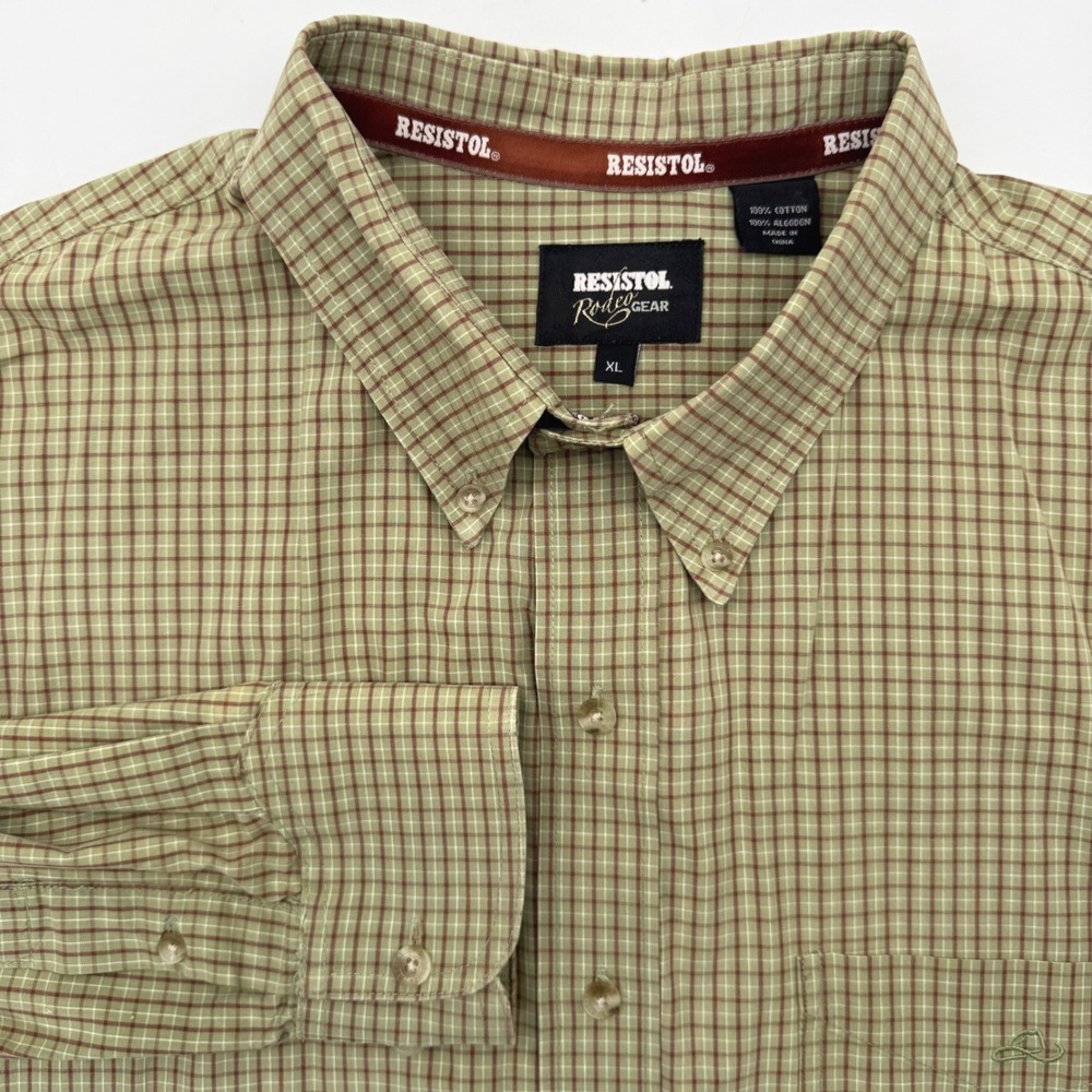 Resistol Button Down Mens XL Green Plaid Rodeo Gear Western Long Sleeve Shirt